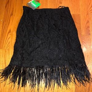 Missguided Black Lace Skirt with Feather Trim